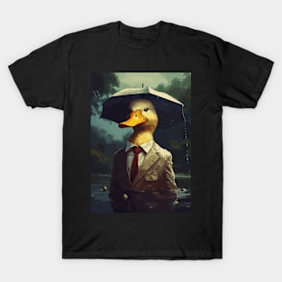 It's Raining Duck With Umbrella Realistic T-Shirt